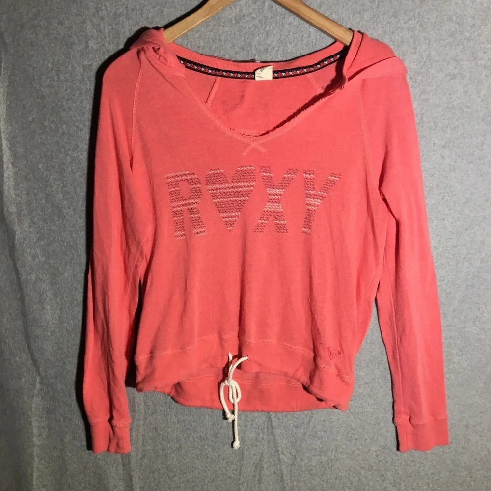 Womens Roxy Sweater Hoodie Pink Casual V Neck Beachy Summer Cropped Spring